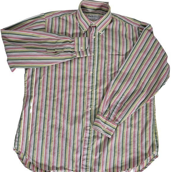Vintage Burberrys Shirt Mens 16 Multicolor Stripe Button Down France Long Sleeve
